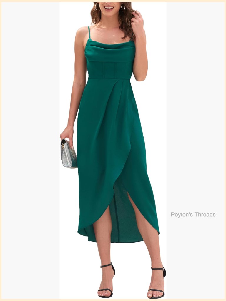 High Low Wrap Smocked Midi Formal Dress Sleeveless Polyester